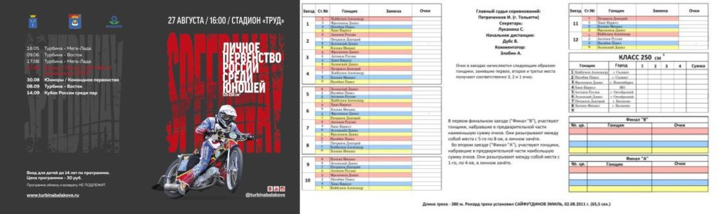 20160827 programm Speedway Turbina Balakovo U 250 27 augusta 2016
